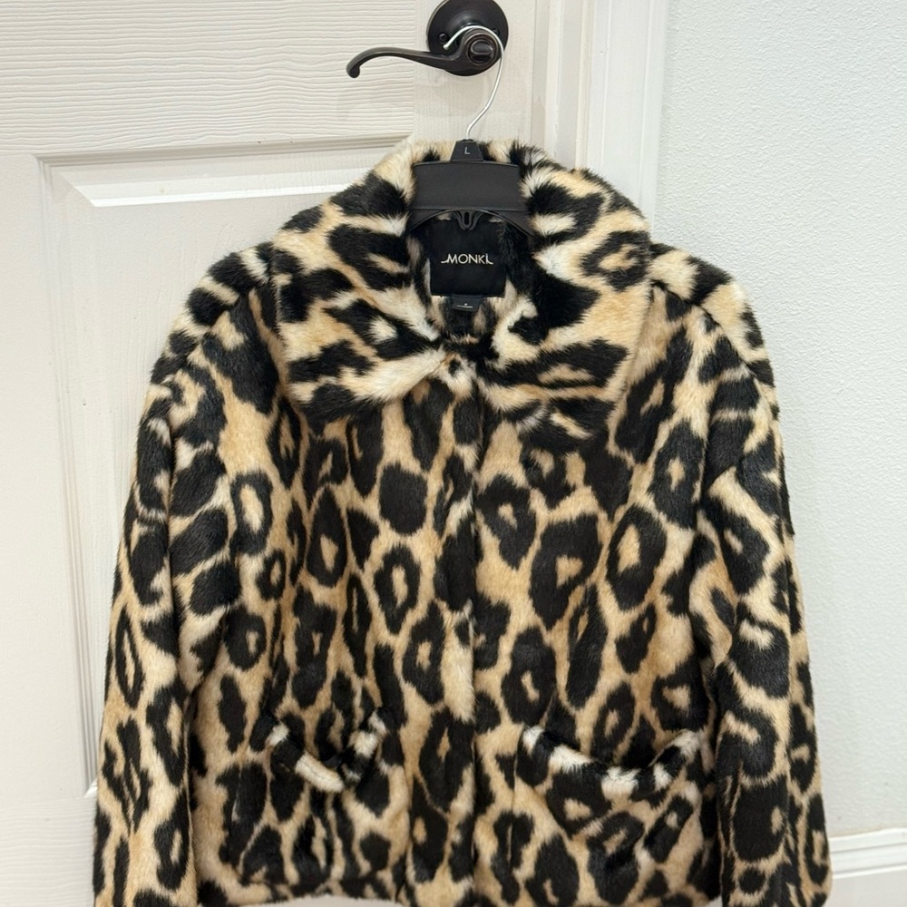 Monki Black and Tan Animal Print Teddy Jacket